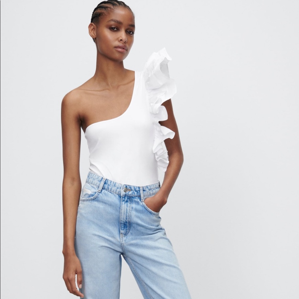 Zara NWT asymmetric white bodysuit